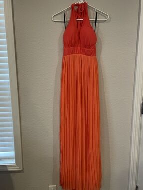 2b Bebe Vintage Y2k Classic Orange Pleated Halter Babydoll Maxi Dress Size XS